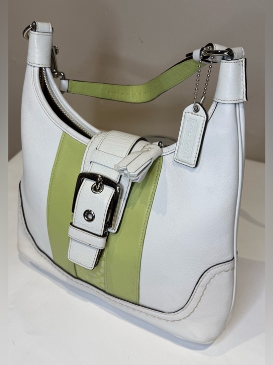 Coach Handbags - Coach Y2K Hampton Legacy Vintage White & Lime Green Leather Hobo  2007 #11344